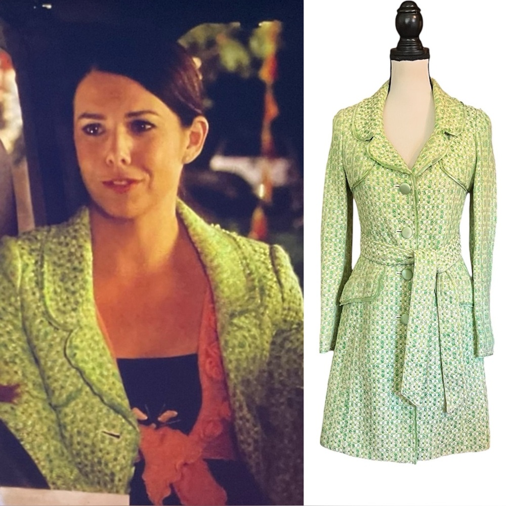 🔥6HR SALE🔥 Vintage Green Tweed Duster Trench Coat ASO Lorelai Gilmore Girls